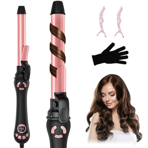 Rotating Curling Iron - 1 Inch Automatic Curling Iron for Fast Long-Lasting Curler Waves, Dual Voltage Automatic Hair Curler with Adjustable Temp and LCD Display for Effortless Waves, Rose Gold | Amazon (US)