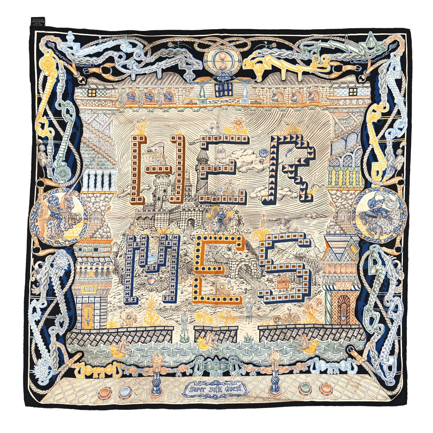 Silk Super Silk Quest Detail Scarf 90 Bleu Jean Brun Vert | FASHIONPHILE (US)