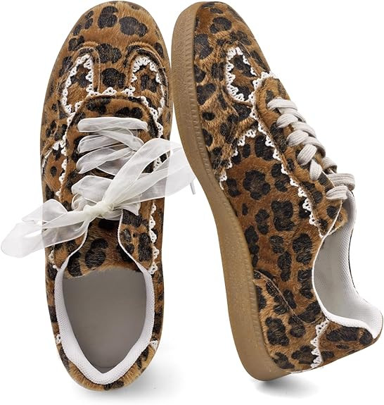 Women's Lace Detail Lace-Up Casual Sneakers - Elegant Ribbon Ribbon Lace Walking Shoes Non-Slip S... | Amazon (US)