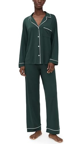 Eberjey Women's Gisele Long Pajama Set, Pine/Ivory, Green, S | Amazon (US)