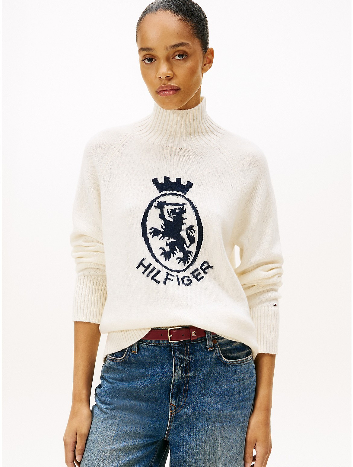 Tommy Hilfiger Women's Intarsia Crest Logo Wool-Blend Sweater - Beige - XS | Tommy Hilfiger (US)