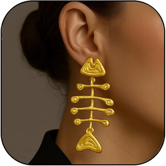 Gold Fishbone Dangle Earrings for Women Fish Skeleton Earrings Large Fishbone Earring Ocean Beach... | Amazon (US)