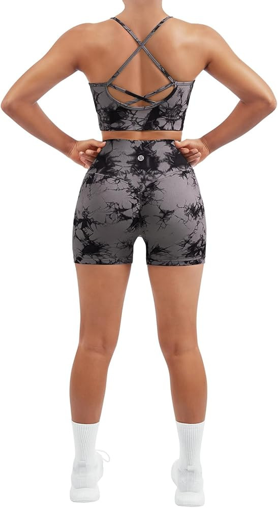 SUUKSESS Women Seamless 2 Piece Workout Sets Criss Cross Sports Bra High Waist Booty Shorts | Amazon (US)