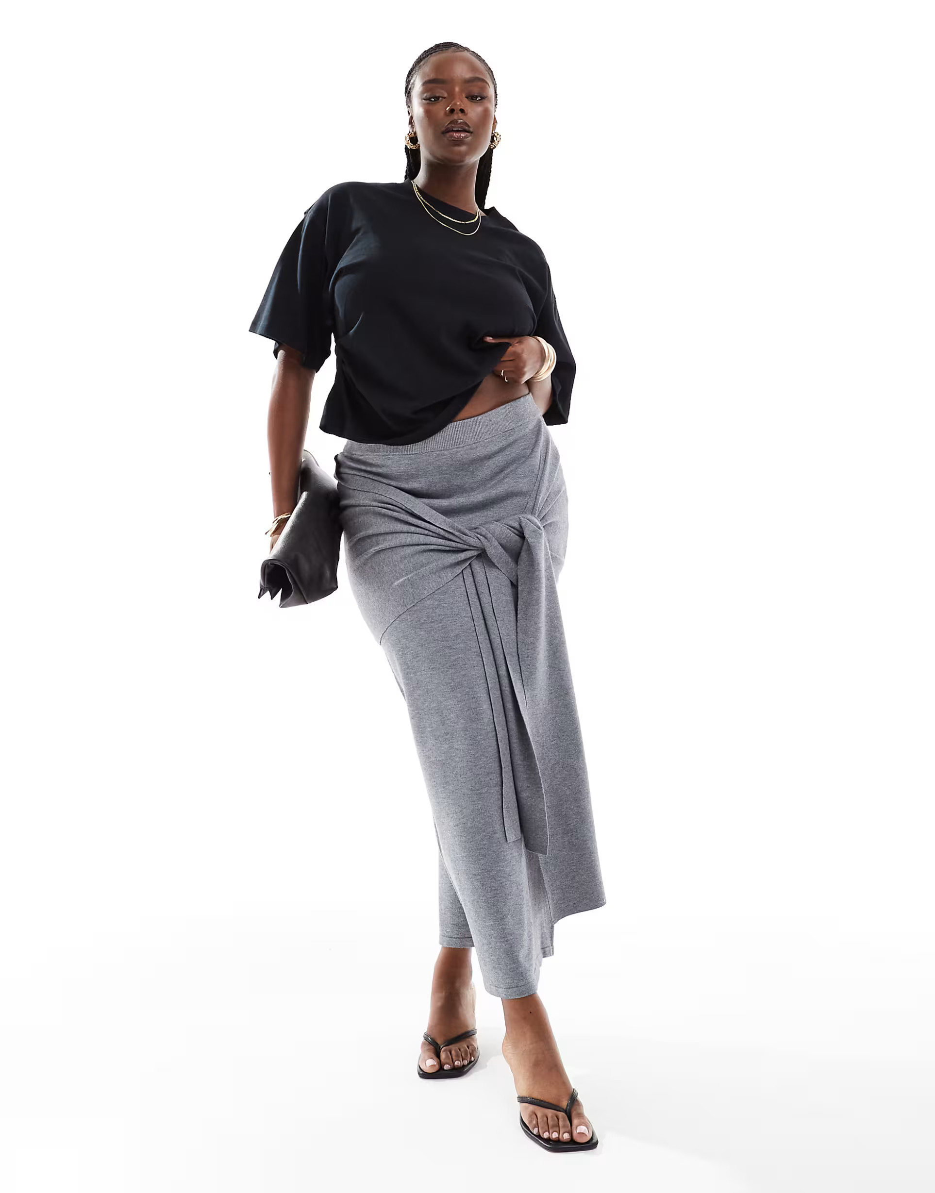 4th & Reckless Plus exclusive knit drape tie waist maxi skirt in gray | ASOS (Global)