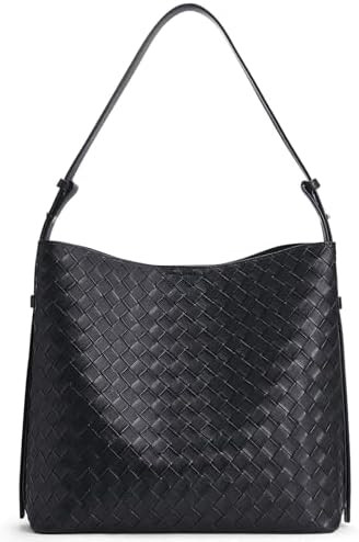 Woven Tote Bag for Women, Large Capacity Shoulder Bag with Adjustable Strap, Multi-Pockets, Black... | Amazon (US)