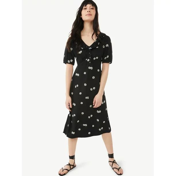 Free Assembly Women’s Ruffle V-Neck Dress with Short Sleeves | Walmart (US)