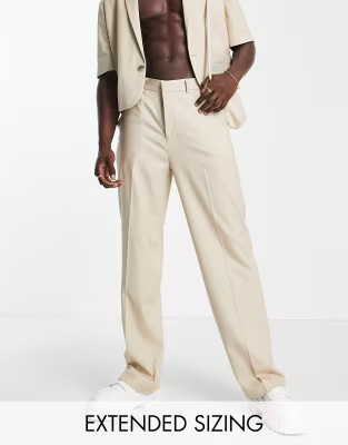 ASOS DESIGN wide leg suit pants in ecru microtexture | ASOS (Global)