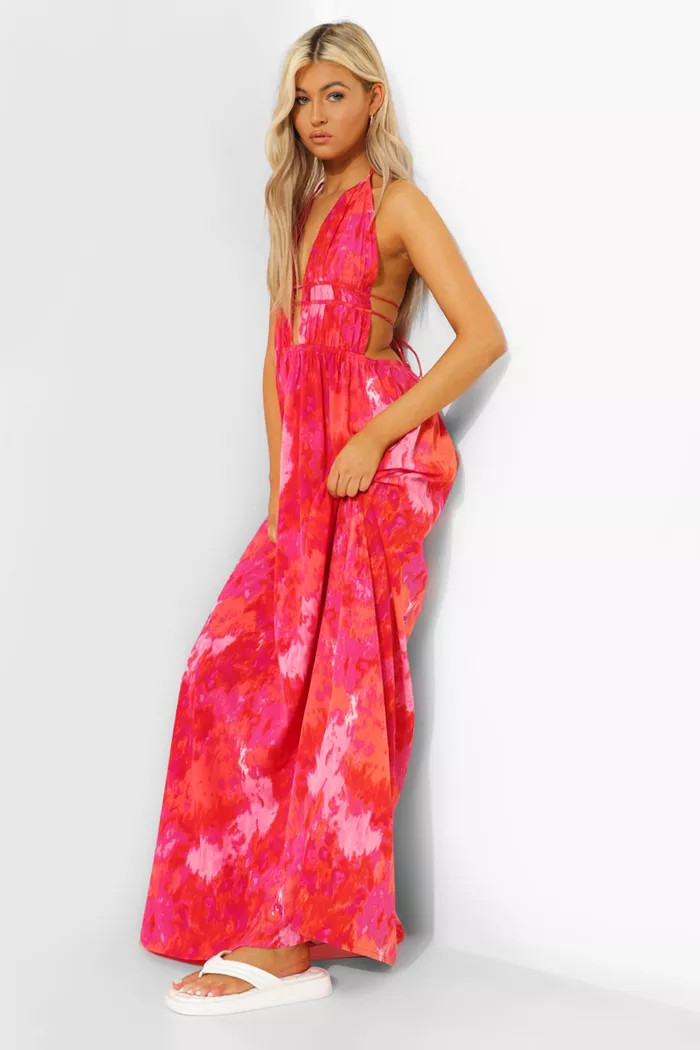 Tall Tie Dye Plunge Front Maxi Dress | Boohoo.com (US & CA)