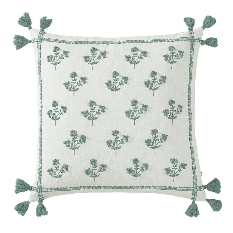 Better Homes & Gardens, Green Block Print Floral Throw Pillow, Green, 20" x 20", Square, 1 Piece | Walmart (US)