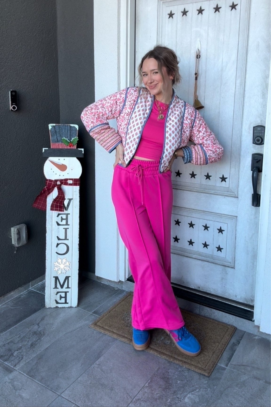 PINK EVERYTHING!!!
Matching pink top and sweatpants with pink quilted reversible jacket 

#LTKSaleAlert #LTKShoeCrush #LTKStyleTip