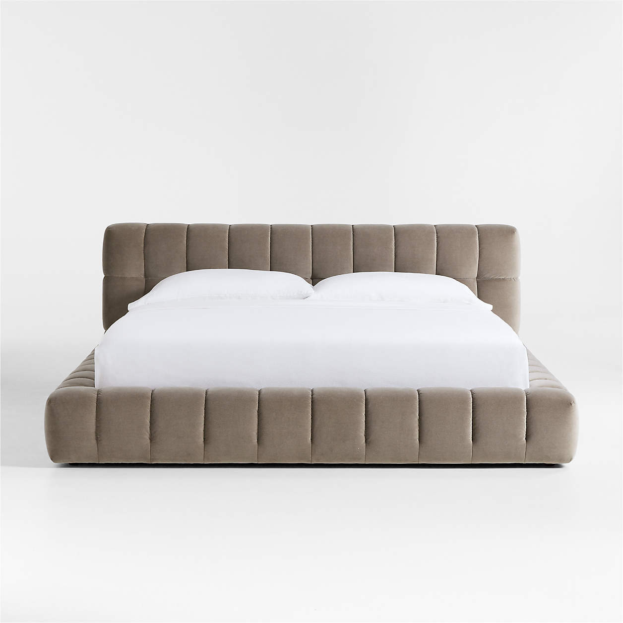 Cambria Taupe Velvet Tufted Upholstered King Bed + Reviews | Crate & Barrel | Crate & Barrel