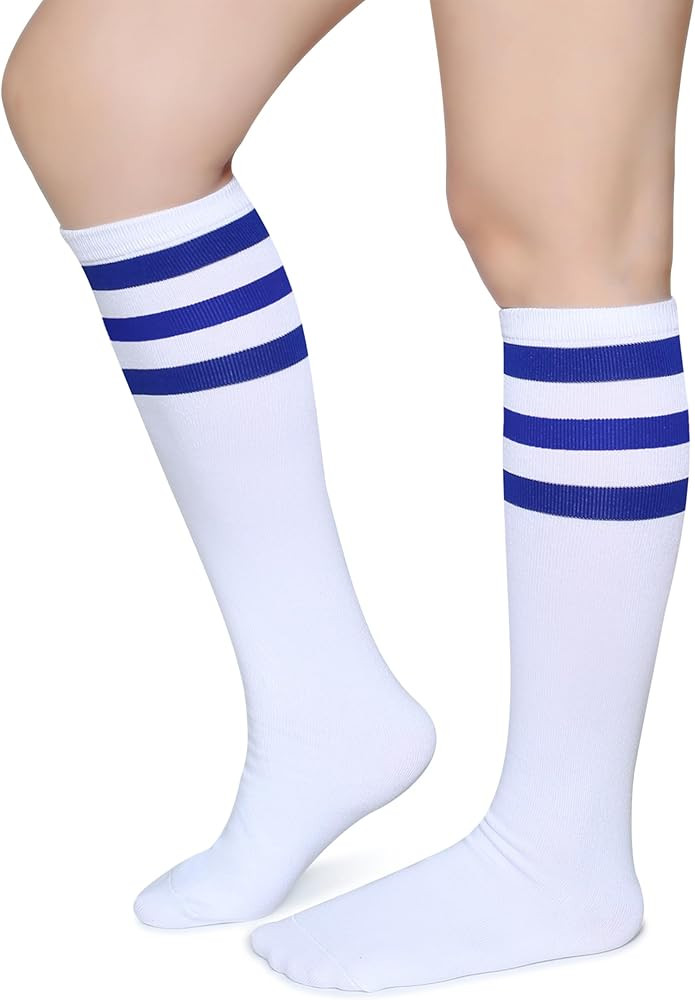 Pareberry Triple Stripes Soft Cotton Knee High Tube Socks for Men and Women | Amazon (US)