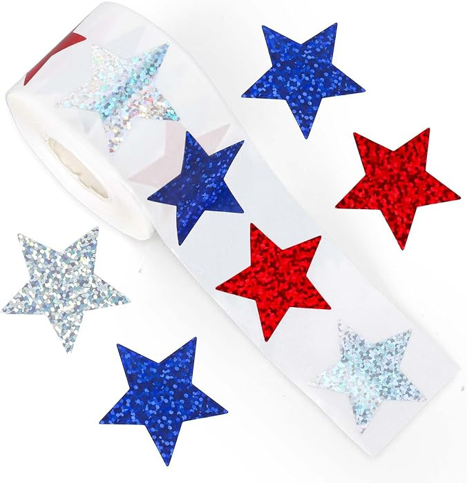 Whaline Patriotic Star Stickers Roll Glitter Star Waterproof Decals 4th of July Sparkly Self-Adhe... | Amazon (US)
