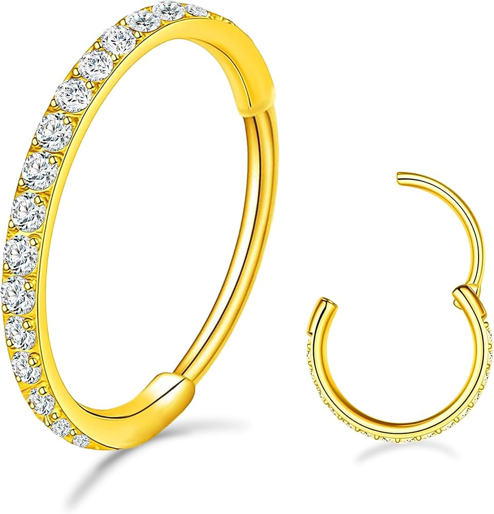 14K Gold Hinged Nose Rings Hoop for Women 20G, 316L Surgical Steel Clicker Septum Ring, Hoop Hugg... | Amazon (US)