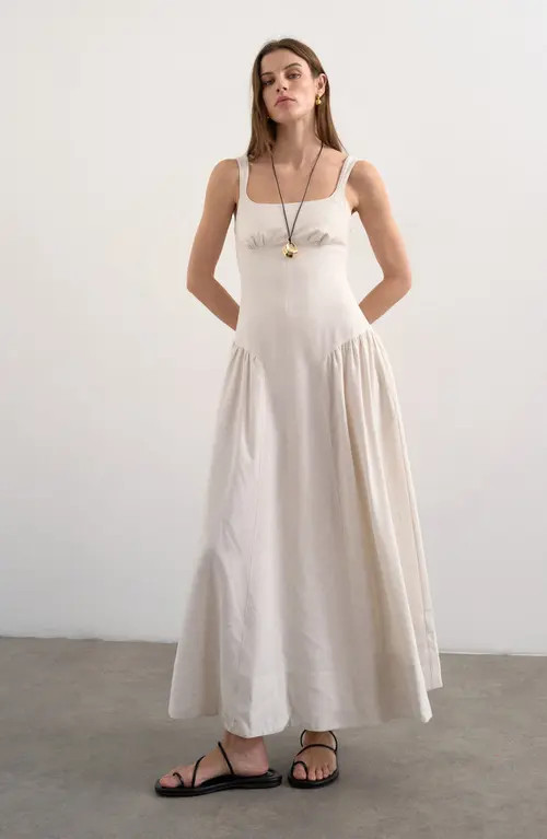 Topshop Gathered Fit & Flare Maxi Dress in Natural at Nordstrom, Size 8 Us | Nordstrom