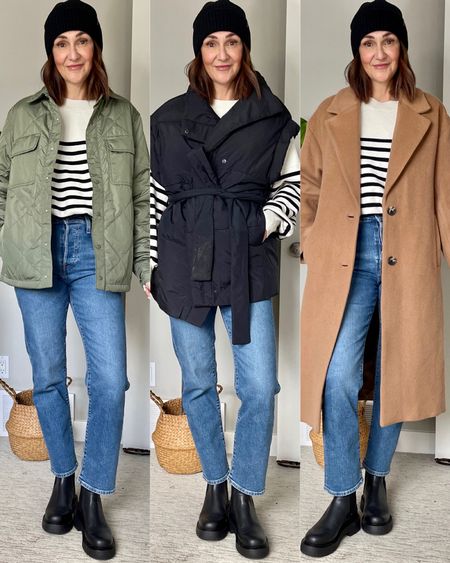 Coat options for todays outfit:
Old Navy quilted jacket, mens small, 50% off!
Gap puffer vest, small, oversized fit, on sale + 10-20% off!
Aritzia camel coat (can’t link but I found similar) 
Striped sweater is from Amazon, it’s a roomy fit but I sized up to M. Jeans are Levi’s, on sale on Amazon, I got my usual size. 
Boots are H&M and sold out but I linked similar 


#LTKshoecrush #LTKstyletip #LTKsalealert