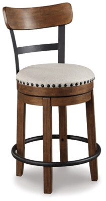 Valebeck Bar Height Upholstered Swivel Bar Stool with Contoured Back | Ashley Homestore