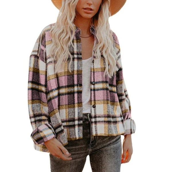 Annba Women's Plaid Shacket PINK / XL | Casual Chic Boutique