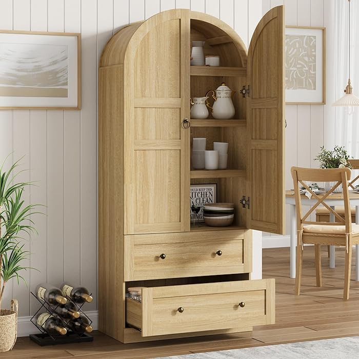 IDEALHOUSE Farmhouse 72" Tall Arched Pantry Cabinet - Freestanding Wooden Storage Cupboard with D... | Amazon (CA)