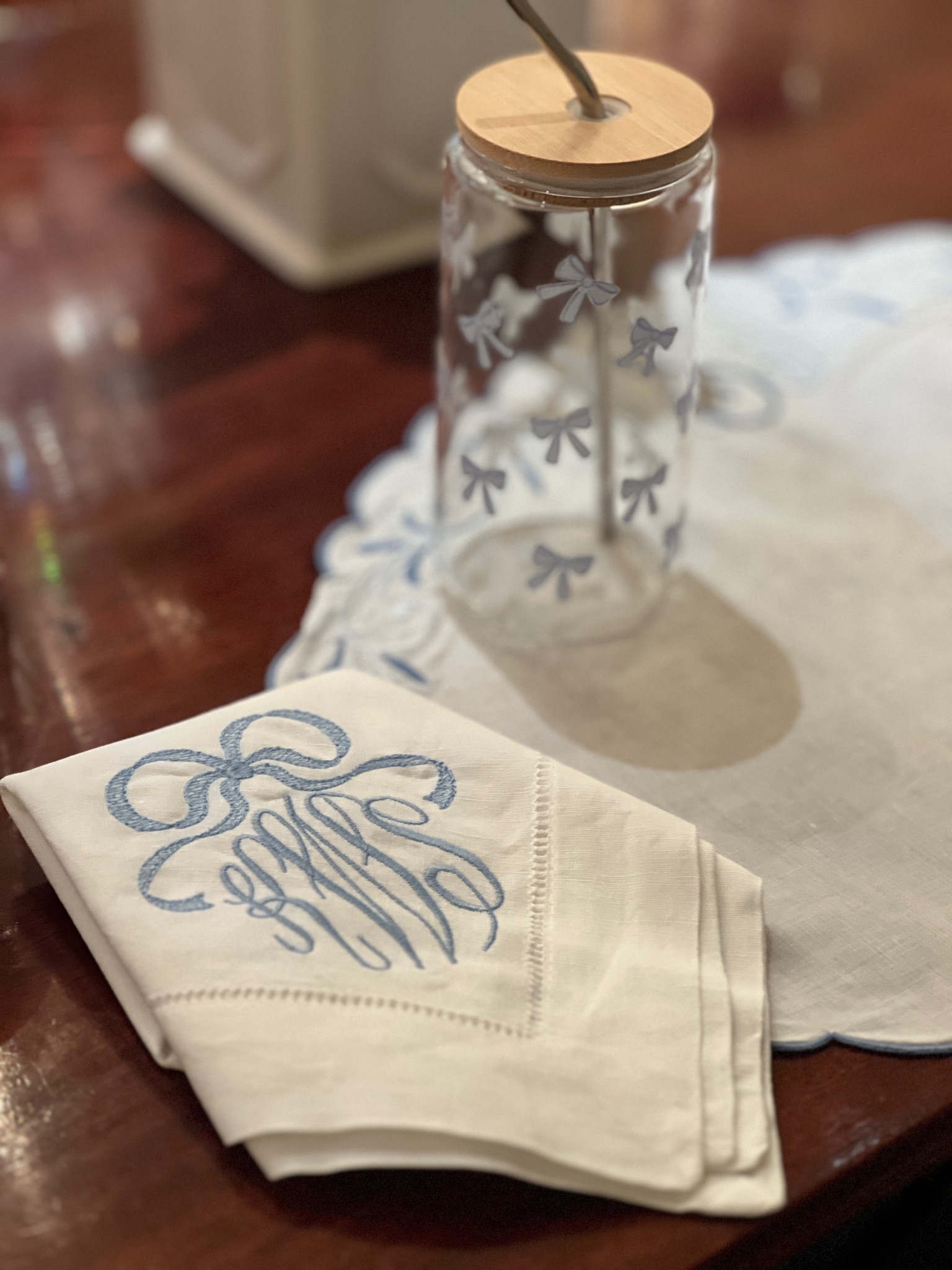 Sweet blue bows! Monogram everything! 

#LTKHome #LTKParties #LTKFindsUnder50