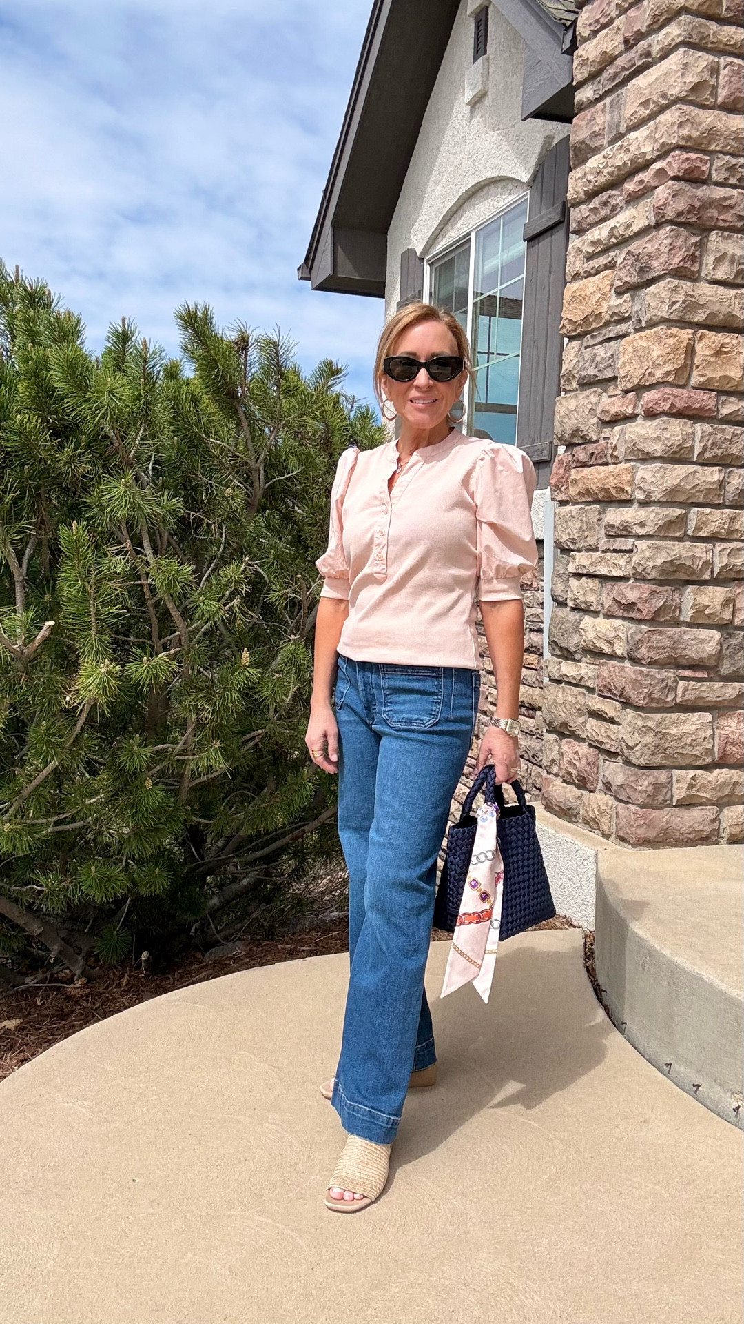 Fun puff sleeve top, paired with wide leg jeans💕. 

For sizing reference I am 5’0 wearing an XS in the top, and 26P in the jeans.



#LTKootd #LTKOver40 #LTKPetite
