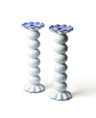 Coton Colors Signature Large Knobbed Candle Holder with Ruffle, Set of 2 - White | Macy's