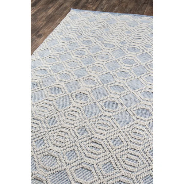 Alterizio Geometric Hand-Woven Flatweave Light Blue/White Area Rug | Wayfair Professional