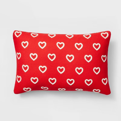 Valentine's Day Stitched Hearts Lumbar Throw Pillow Red - Spritz™ | Target
