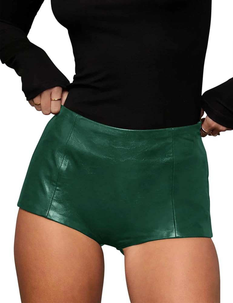 Fallorchid Women's Faux Leather Shorts Sexy Skinny Mini Shorts Hot Pants | Amazon (US)