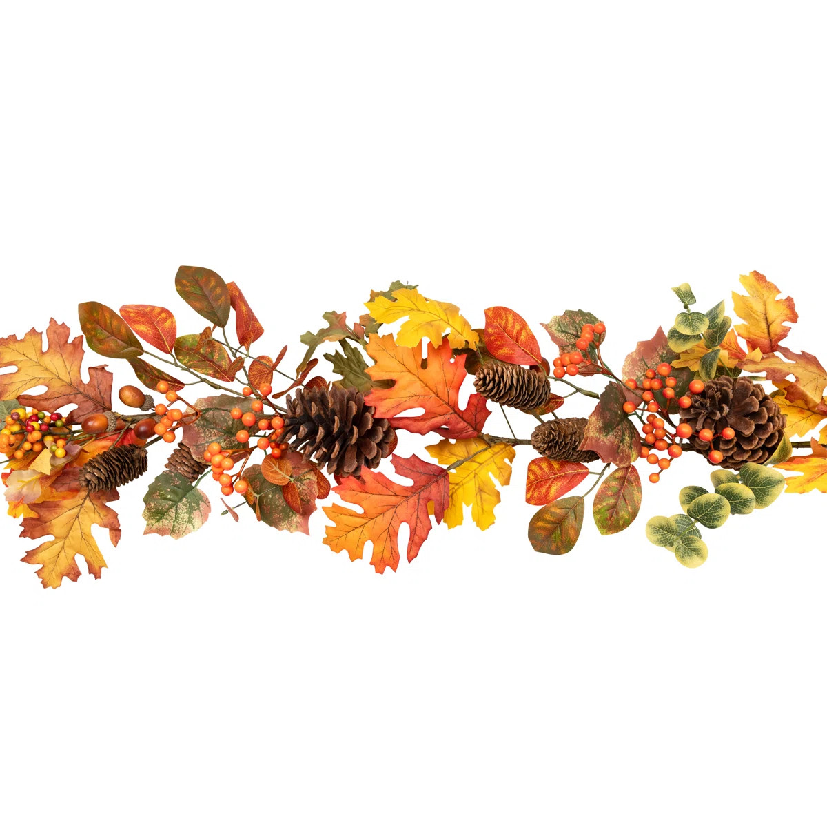 Acorns Pinecones And Mixed Autumn Foliage Artificial Fall Harvest Garland - 5' X 8" | Wayfair North America