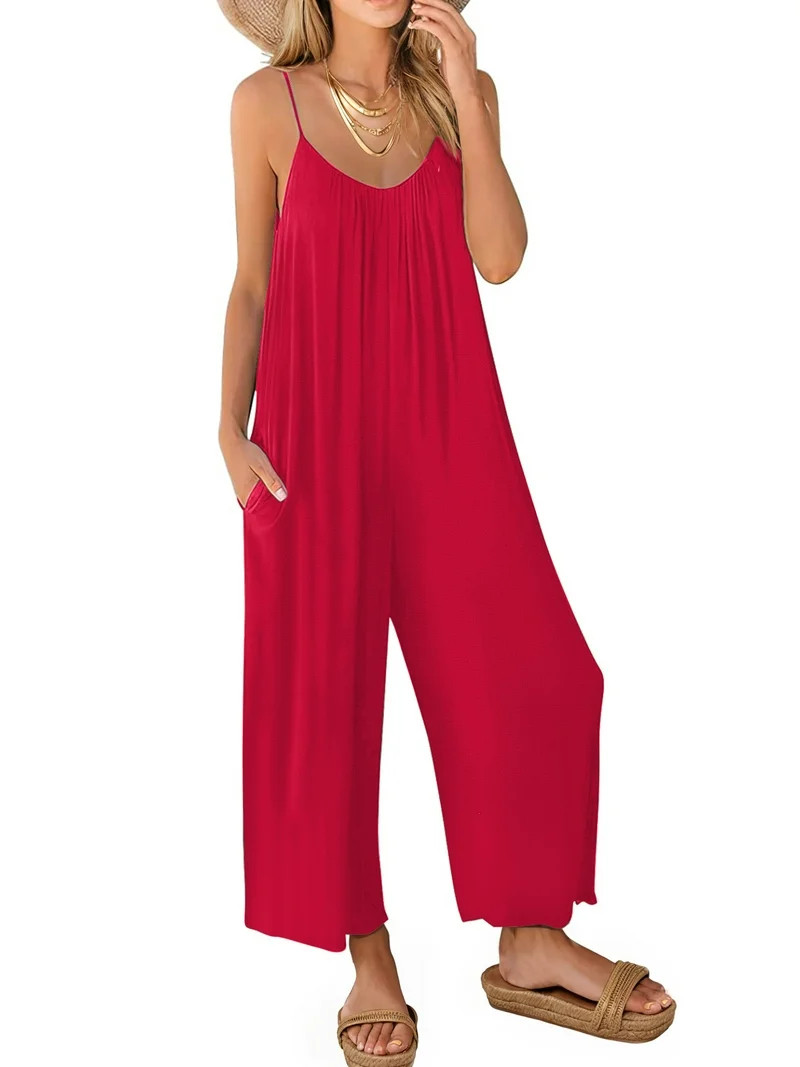 Fantaslook Jumpsuits for Women Casual Sleeveless Spaghetti Strap Rompers Boho Wide Leg Jumpsuits ... | Walmart (US)