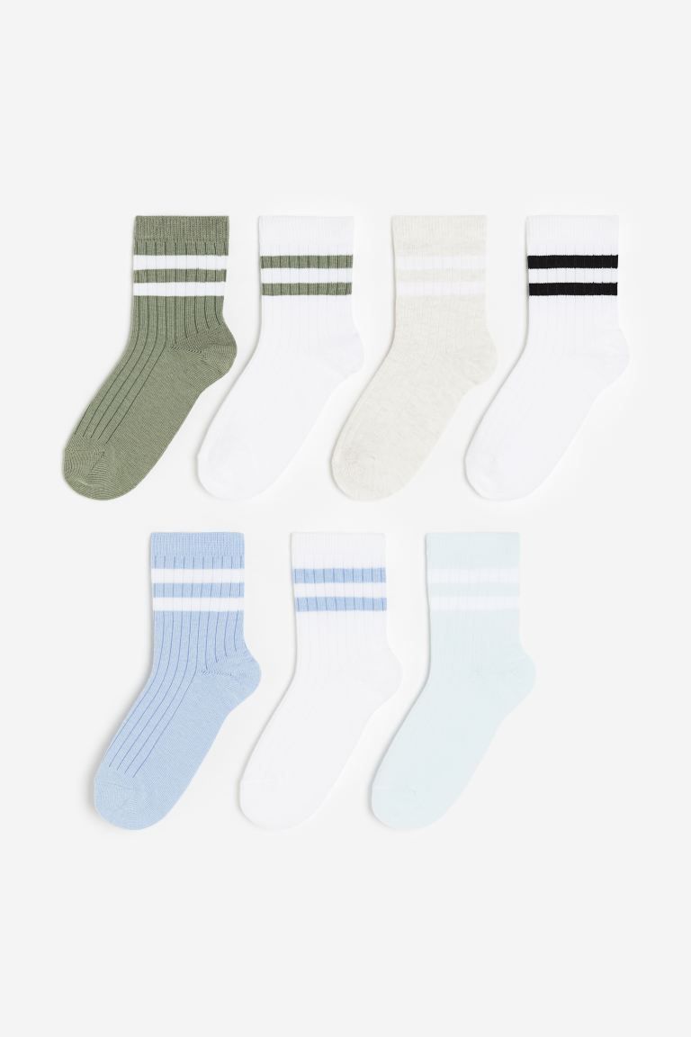 7-pack Rib-knit Socks - Khaki green/blue - Kids | H&M US | H&M (US + CA)