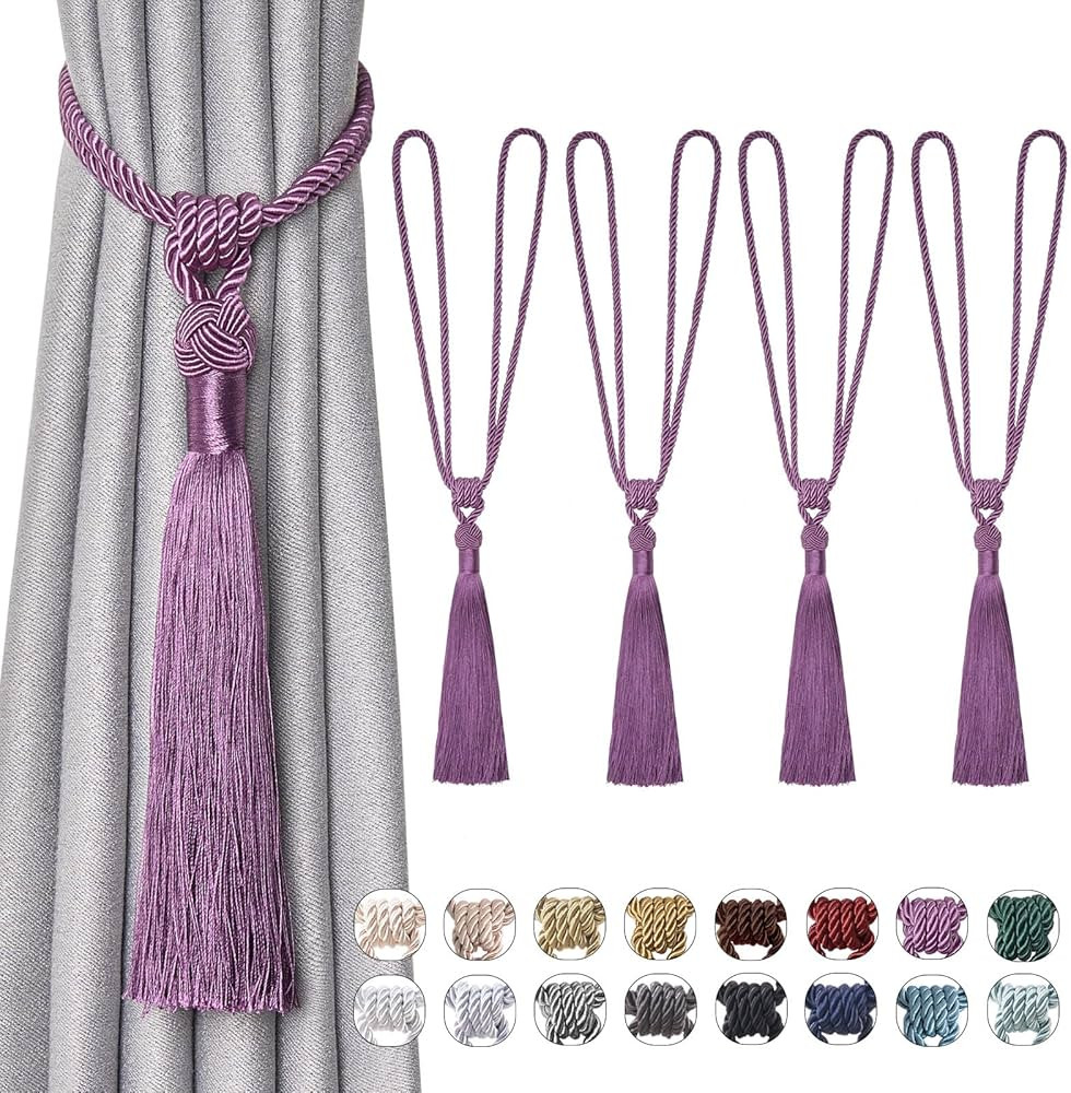 NICEEC 4 Pack Long Tassel Curtain Tiebacks Handmade Braided Rope Knot Drape Tie Backs European St... | Amazon (US)