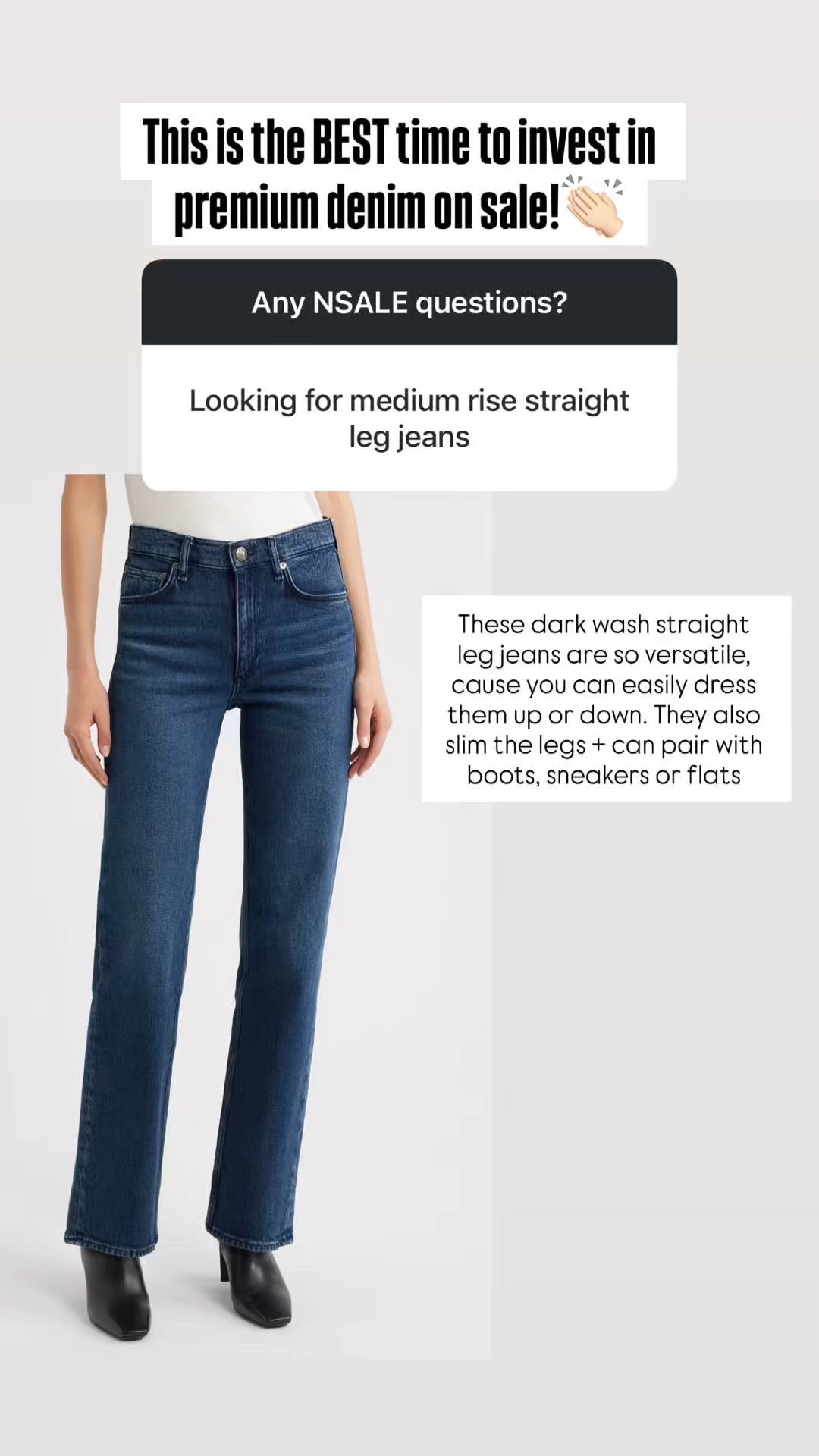 The number one thing I recommend buying during the Nordstrom anniversary sale is one amazing pair of jeans! This pair of straight leg, mid rise jeans are so versatile you could easily dress them up or down and they pair with all the different shoe styles. These have a 32 inch Inseam so if you are tall, these are an amazing option. If you are petite, you can easily have these hemmed!


#LTKOver40 #LTKStyleTip #LTKSaleAlert

#LTKWorkwear #LTKSaleAlert #LTKSeasonal