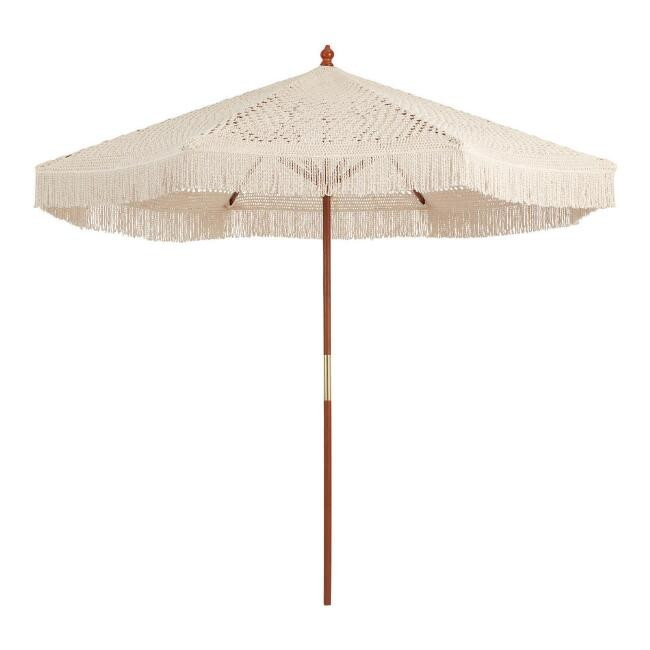 Natural Macrame 9 Ft Replacement Umbrella Canopy with Fringe | World Market