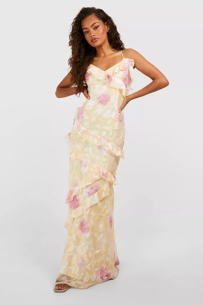 Jacquard Ruffle Maxi Dress | boohoo (US & Canada)