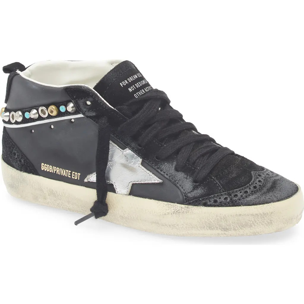 Golden Goose Mid Star Sneaker in Black/Silver at Nordstrom, Size 8Us | Nordstrom