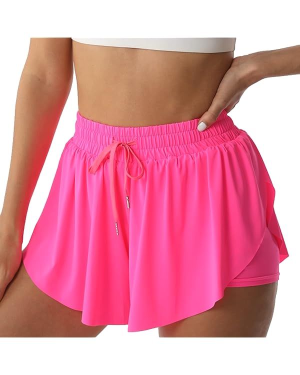 Flowy Athletic Shorts for Women Running Tennis Butterfly Shorts Girls 2-in-1 Double Layer Quick-D... | Amazon (US)