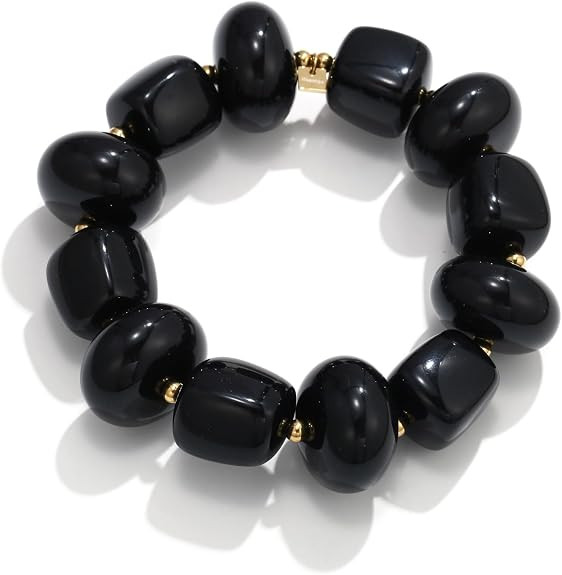 Chunky Resin Beaded Bracelet for Women 14K Gold‑Plated Stainless Steel Stretch Bracelet Boho St... | Amazon (US)