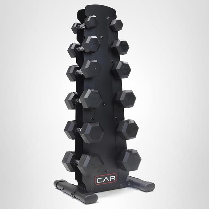 CAP Barbell Rubber Coated Dumbbell Weight Set with Vertical Rack | 100 lb, 150 lb, and 210 lb Opt... | Amazon (US)