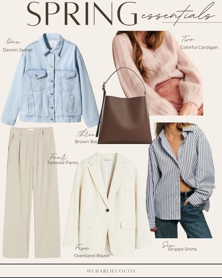 2024 spring essentials. Capsule outfit ideas. Spring outfit ideas. Must haves for spring:Denim jacket, colorful cardigans, wide leg tailored trouser pants, oversized blazer, brown handbag, striped button up.Sezane. Madewell. H&m 

#LTKstyletip #LTKfindsunder50 #LTKSpringSale