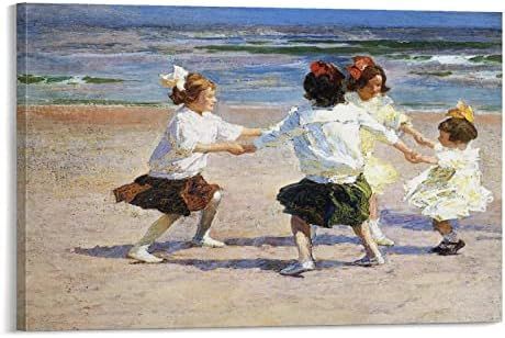 Modern Wall Decoration Edward Henry Potthast's Children's Oil Painting Art Poster on The Beach Ca... | Amazon (US)