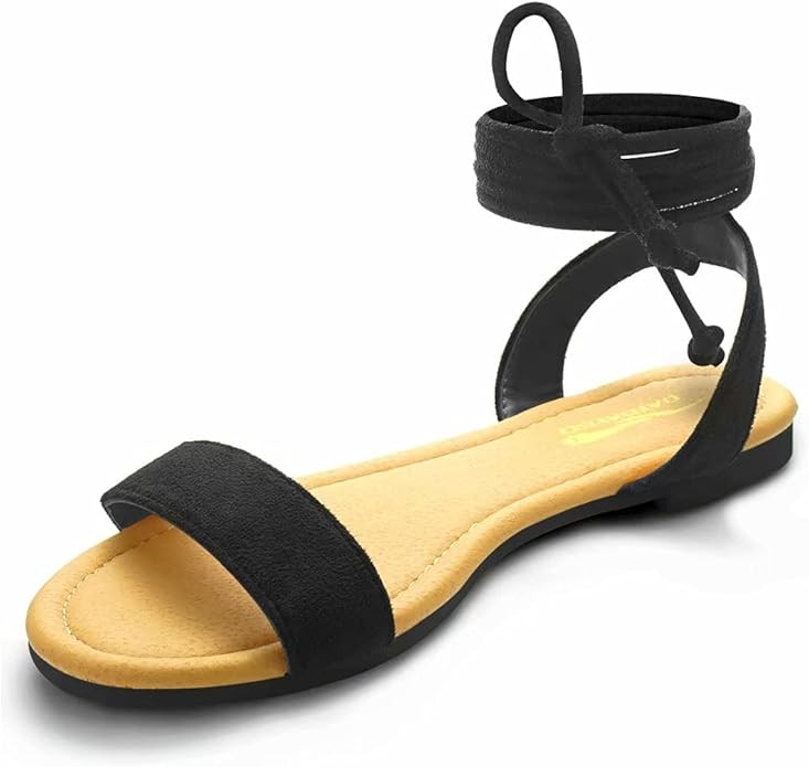 DAYDAYGO Sandals for Women - Womens Comfortable Open Toe Ankle Wrap Lace Up Flat Sandals - Women... | Amazon (US)