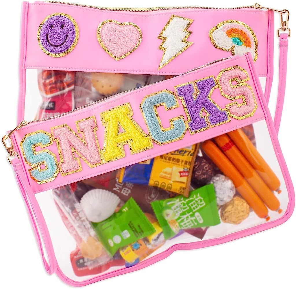 1PCS Chenille Patch Nylon Pouch,Clear Waterproof Snacks Bag,With Preppy &Letter Double Sided Patc... | Amazon (US)