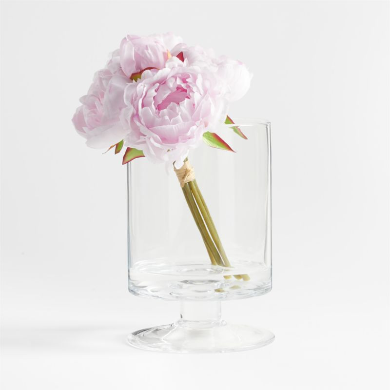 Pink Peony Faux Floral Arrangement in London 9" Hurricane | Crate & Barrel | Crate & Barrel