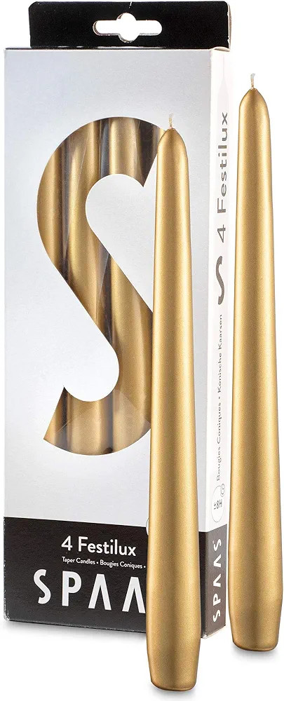 SPAAS Gold Taper Candles, Set of 4 | 9" Tall Unscented Metallic Taper Candles - 8 Hour Long Burni... | Amazon (US)