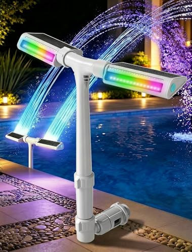 POOLHOUR 2026 Upgrade Height Solar Pool Fountain with 10-Color 4-Mode LED Lights, Auto Light-Sensing Pool Sprinkler Fountain for Above/Inground Pools, 360° Adjustable Spray for 8-16°F Cooling (Gray) | Amazon (US)