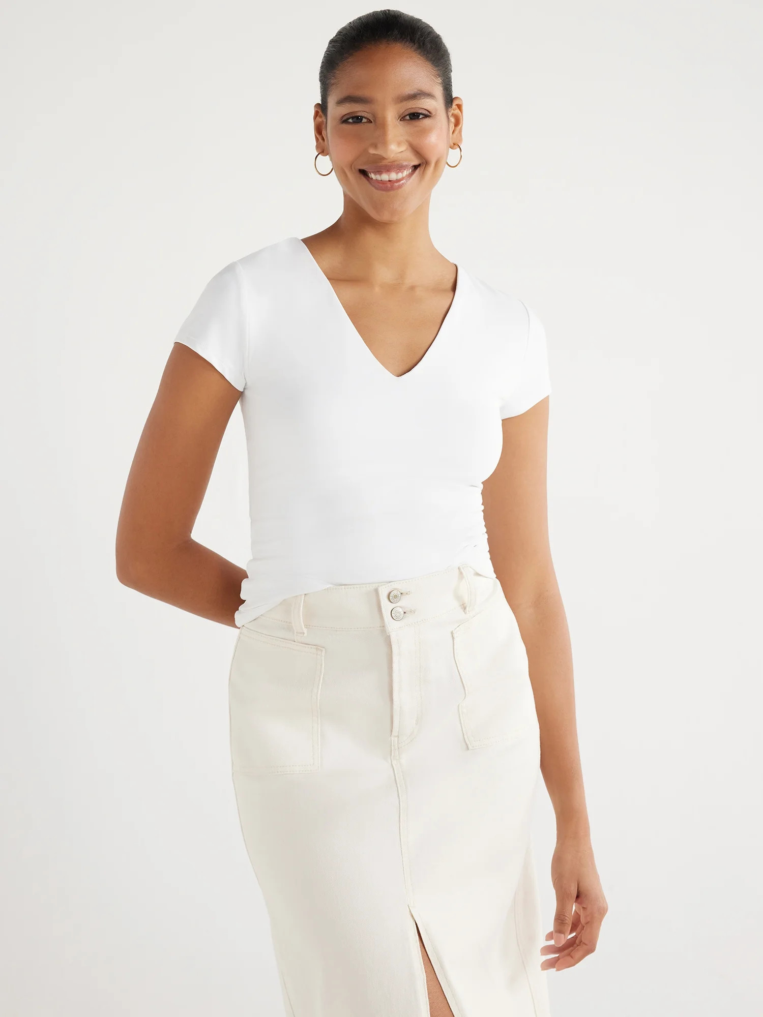 Scoop Women's Contour V-Neck Tee, Sizes XS-XXL | Walmart (US)