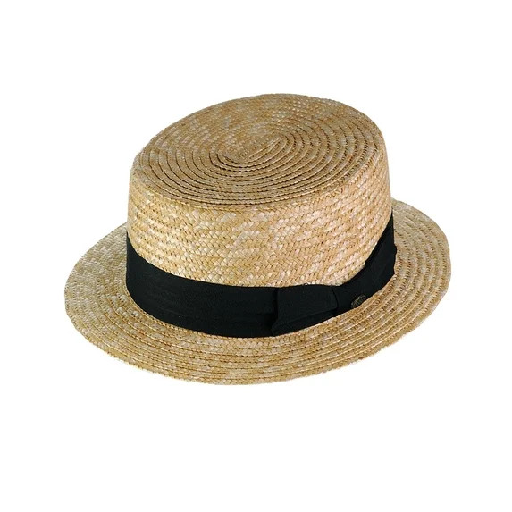 NYFASHION101 Unisex Grosgrain Ribbon Straw Skimmer Boater Hat, Black Band | Walmart (US)