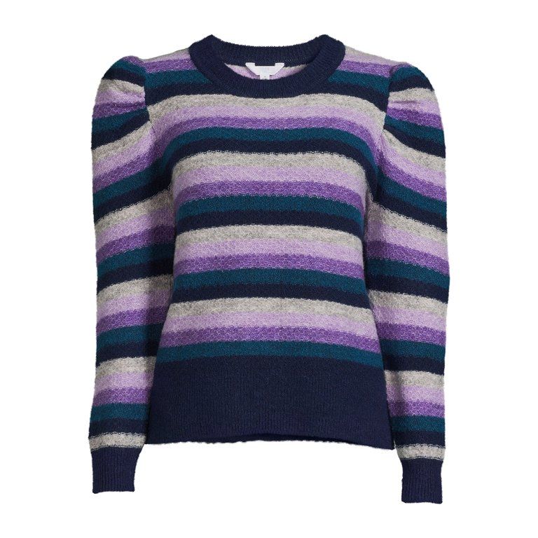 Time and Tru Women’s Striped Puff Sleeve Sweater - Walmart.com | Walmart (US)